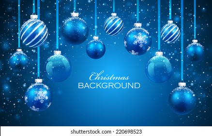 Christmas Balls On Blue Background
