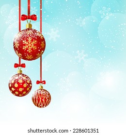 Christmas balls on blue sky background