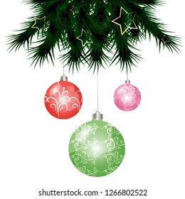 Christmas balls on a branch vector art