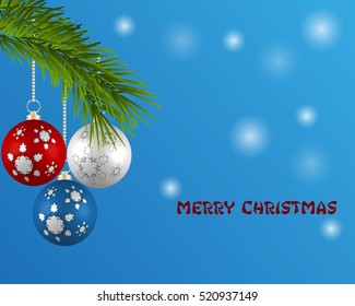 Christmas balls on the branches of a tree. Vector illustration.