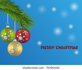 Christmas balls on the branches of a tree. Vector illustration.