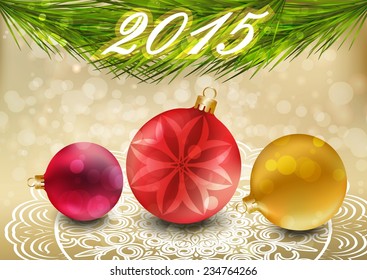 Christmas balls on the decorative background. Christmas card design
