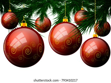Christmas balls on pine branches