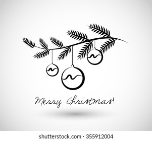 Christmas balls on a pine tree branch vector
