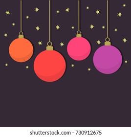 Christmas balls on purple background. Vector illustration