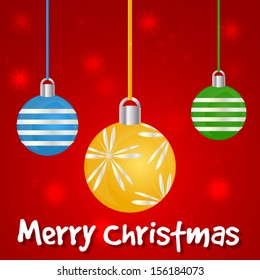 Christmas balls on red background - vector design - postcard