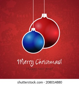 Christmas balls on red background