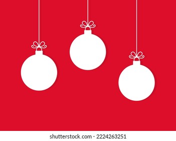 Christmas balls on red background. Christmas greeting card with ornaments design. Vector illustration.