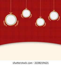 Christmas balls on red background with snowflakes. Merry Christmas and happy new year with Christmas ball on red background. Christmas and new year background holiday.Vector illustrator