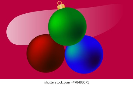 Christmas balls on red background. Vector illustration. Perfect for a holiday background or greeting card