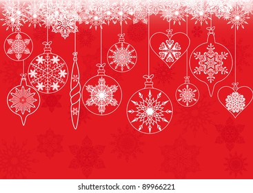 christmas balls on red background