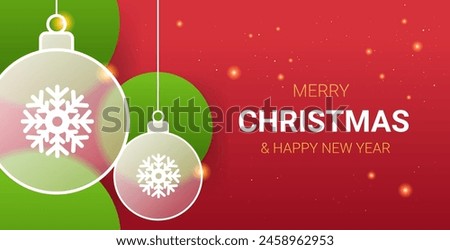 Christmas balls on red glass morphism design. Vector Christmas holydays landing page