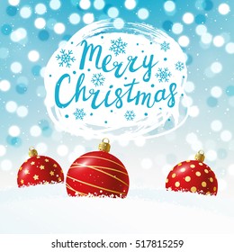 Christmas balls on snow background