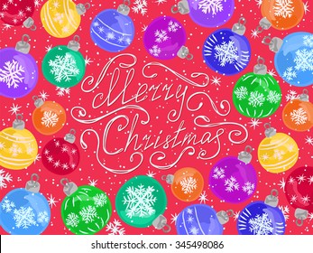 Christmas balls on snowy background. Christmas tree bright balls with watercolor effect. Merry Christmas symbol. Vector image can be for New Year printed products, winter time web design and other.