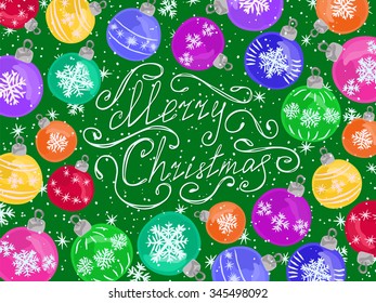 Christmas balls on snowy background. Christmas tree bright balls with watercolor effect. Merry Christmas symbol. Vector image can be for New Year printed products, winter time web design and other.