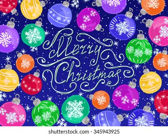 Christmas balls on snowy background. Christmas tree bright balls with watercolor effect. Merry Christmas symbol. Vector image can be for New Year printed products, winter time web design and other.