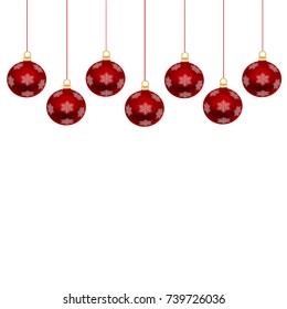 Christmas balls on a thread on a white background
