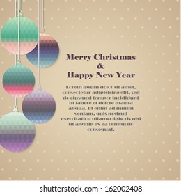 Christmas balls on vintage background with place for text