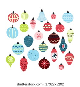 Christmas balls on a white background. Flat vector illustration.