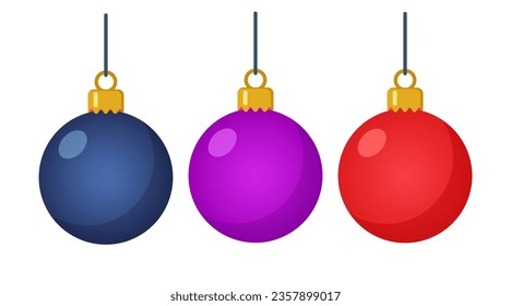 Christmas balls on white background. Christmas Clip Art. Modern baubles. Collection of beautiful decorations for Christmas tree. Vector illustration