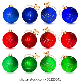 Christmas balls on the white background.