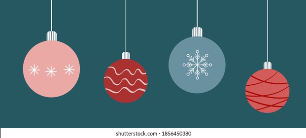 Christmas balls with ornament. Decorative baubles collection. Vector illustration.