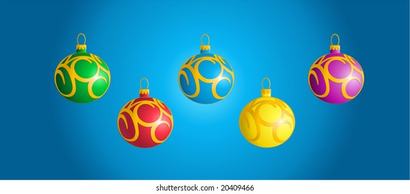 Christmas balls over blue background. Vector illustration.