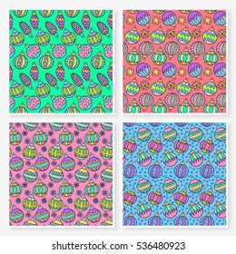 Christmas balls patterns set. New Year backgrounds collection. Winter holidays textures. Vector illustration for printed products, fabric or web design.