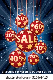 Christmas balls with percent numbers, vector background for Christmas sales

