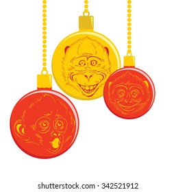 Christmas balls with a picture of a monkey