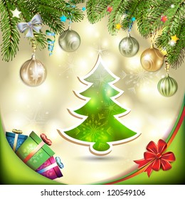 Christmas balls and pine tree