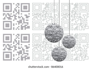 Christmas balls and qr code vector, qr code can be decoded and means 'merry christmas'. All elements are separated on layers.