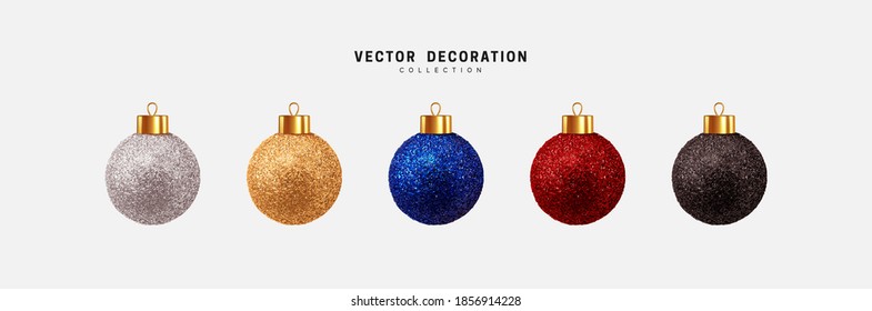 Christmas balls Realistic. Set of multicolored festive decorative baubles. 3d render object. vector illustration.