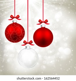 Christmas balls with red bows 