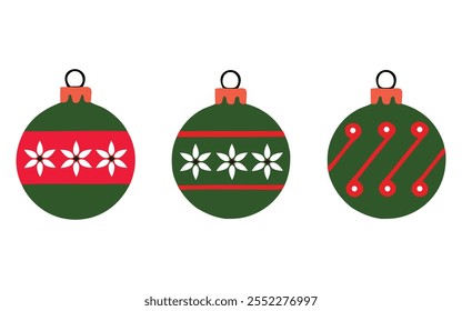 Christmas balls red and green vector set design.