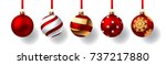 Christmas balls with red ribbon