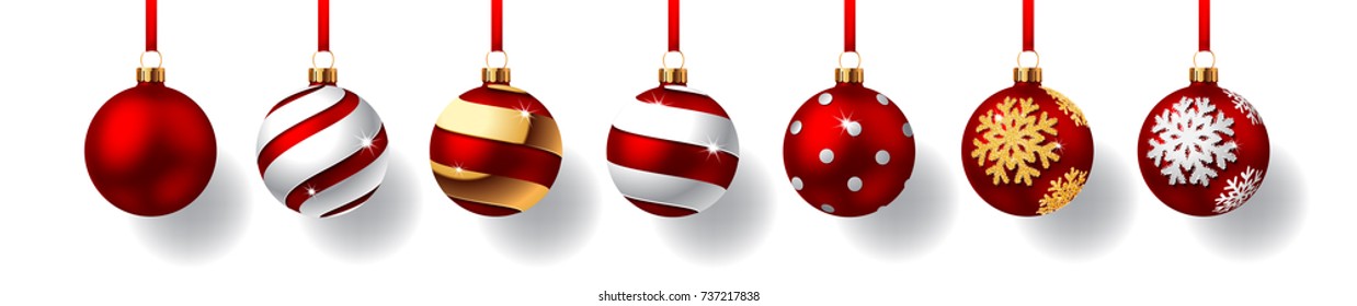 Christmas balls with red ribbon