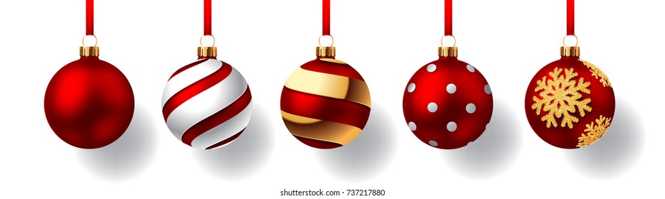 Christmas balls with red ribbon - Shutterstock ID 737217880