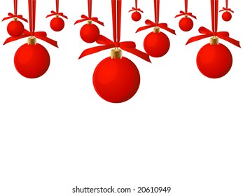 christmas balls with red ribbons