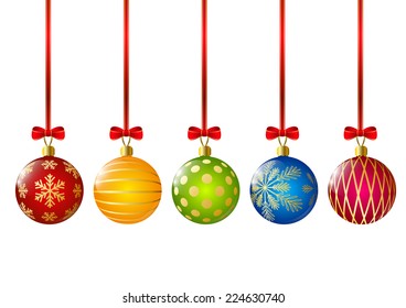Christmas balls with red ribbons