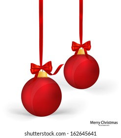 Bolas de Navidad con cinta y arco, ilustración vectorial.
