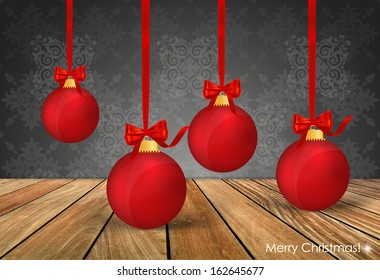 Christmas balls with ribbon and bow, vector illustration.