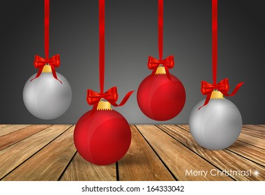 Christmas balls with ribbon and bow, vector illustration.