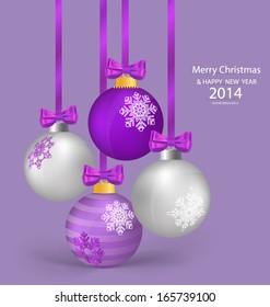 Christmas balls with ribbon and bow, vector illustration.