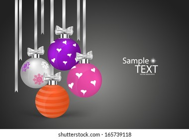 Christmas balls with ribbon and bow, vector illustration.