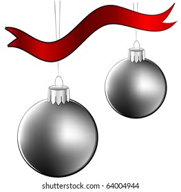 christmas balls with ribbon. vector christmas background