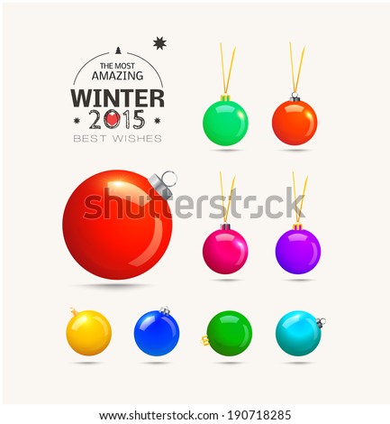 Christmas balls with ribbons. Colorful vector illustration