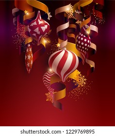 Christmas balls with ribbons ,stars and snowflakes