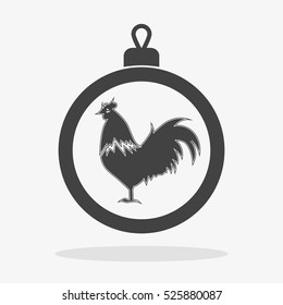 Christmas balls with rooster Icon flat vector gray new year