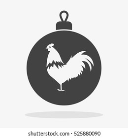 Christmas balls with rooster Icon flat vector gray new year